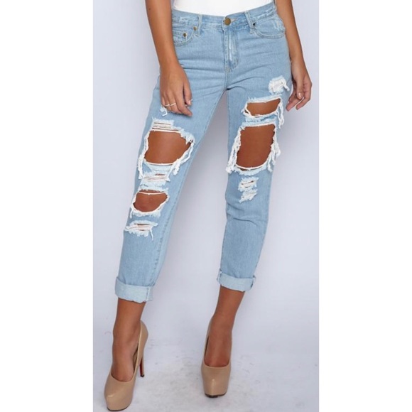 Babyboo Fashion Denim - Malibu Distressed Boyfriend Jeans Light Blue